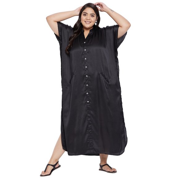 Satin Maxi Dress for Womens Solid Black Bikini Swimsuit Cover Up Beach Dresses - Picture 3 of 7